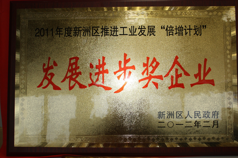 2011年度新洲區(qū)推進(jìn)工業(yè)發(fā)展“倍增”計(jì)劃發(fā)展進(jìn)步獎(jiǎng)（湖北亞東）
