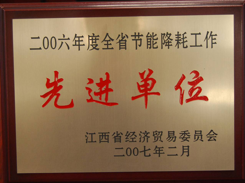 全省節(jié)能降耗工作先進(jìn)單位（江西亞東）