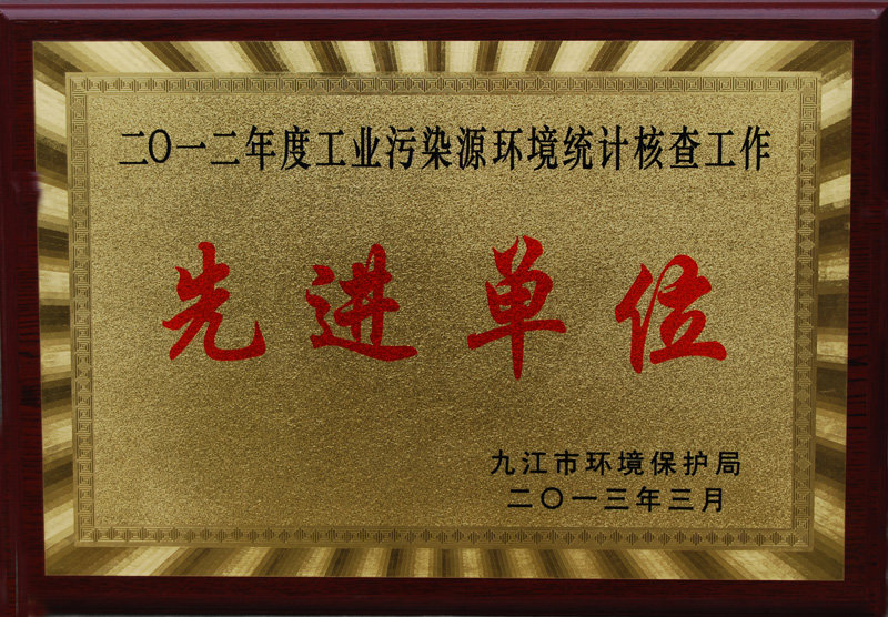 工業(yè)污染環(huán)境統(tǒng)計核查工作先進單位（江西亞東）